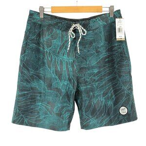 Drift Mens Boardshorts Floral Leaf Print Lace Up Green Black Size 34